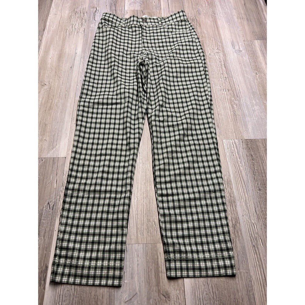 Hollister Ultra High Rise Green Plaid Pants Womens Size‎ Small Stretch Preppy
